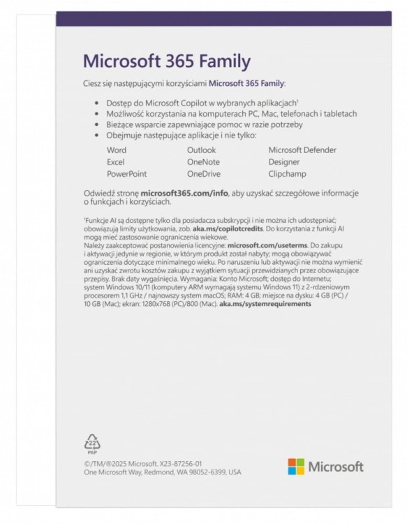 Microsoft M365 Family PL 1Y 6U Win/Mac EP2-32382